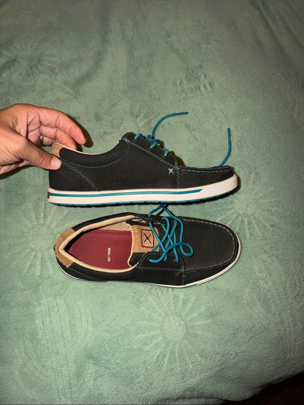 Twisted X Black Canvas Slip-On Loafers with Teal Laces Sz 7.5 - Picture 5 of 5